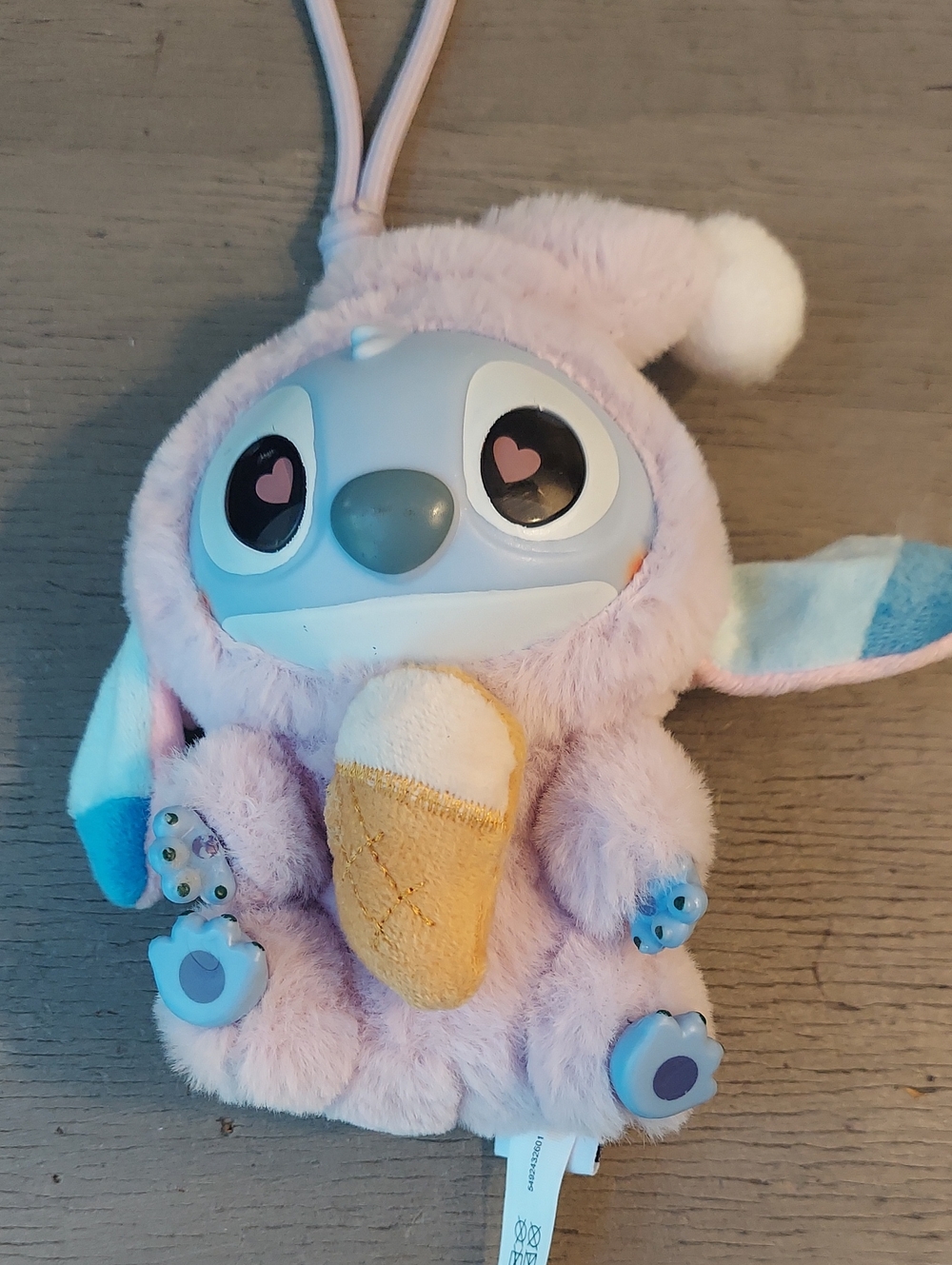 Disney MINISO Stitch Pink Plush Bag Charm Keychain Heart Eyes